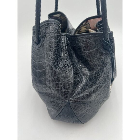 Brighton Drawstring Charcoal Gray Faux Croc & Pebbled Leather with Silver Accent - Picture 8 of 14